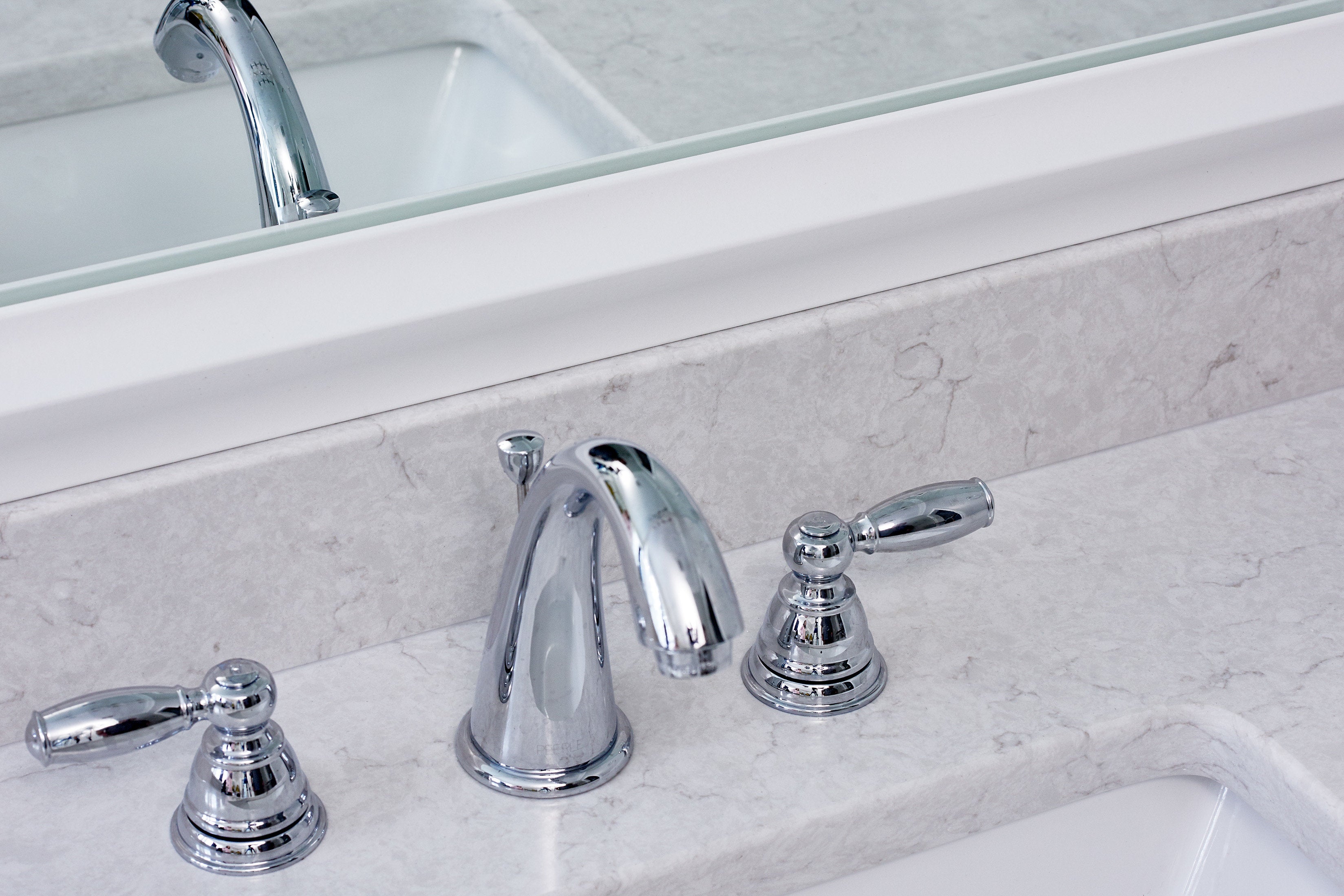 After White Mirror Frame Faucet Mirror View