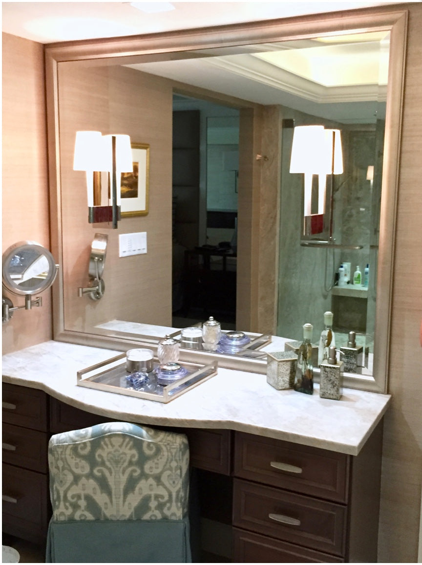 Champagne Mirror Frame in Hotel Bathroom