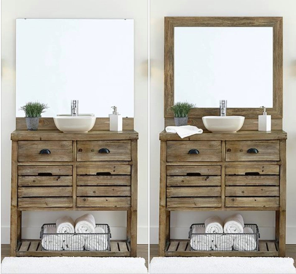 Cherokee Barnwood Mirror Frame on Bathroom Vanity Mirror