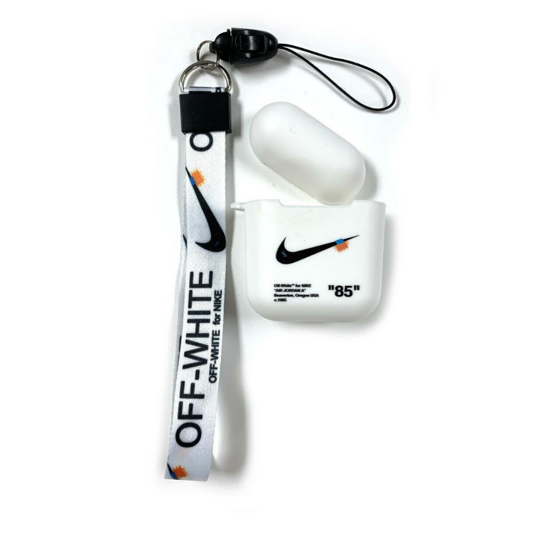 off white airpod case with keychain