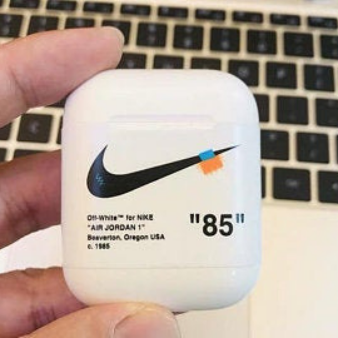 off white airpod case with keychain