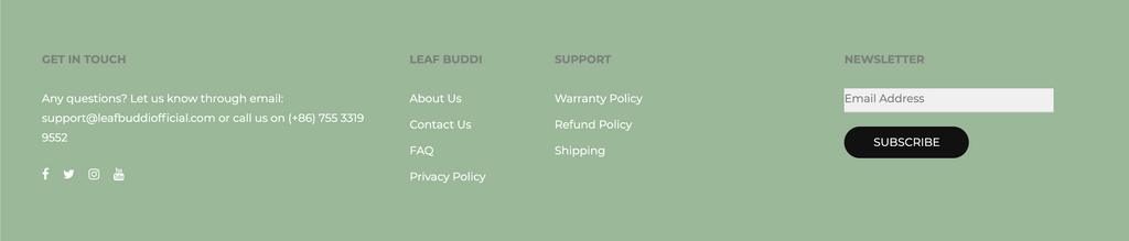 Leaf buddi website footer