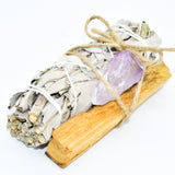Palo Santo, White Sage and Crystal Smudging Bundle featuring Selenite