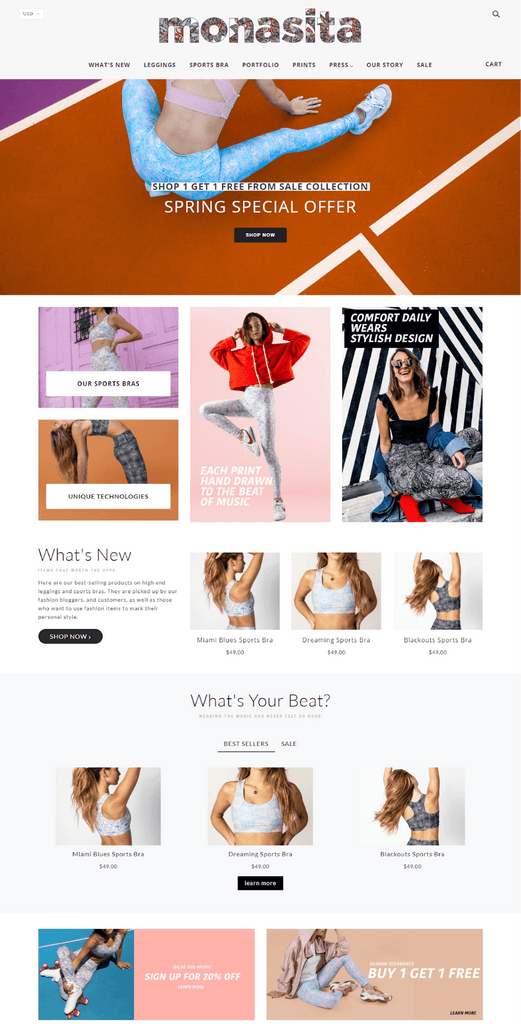 Monasita Shopify home page