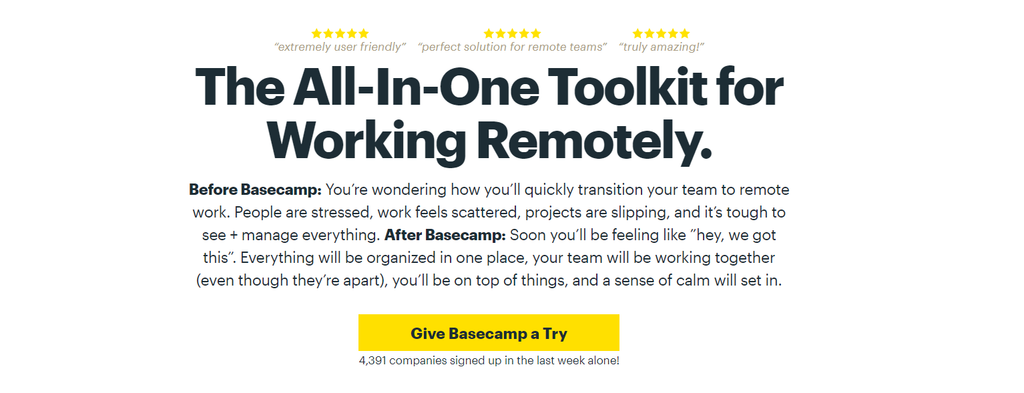 Social Proof example: Basecamp