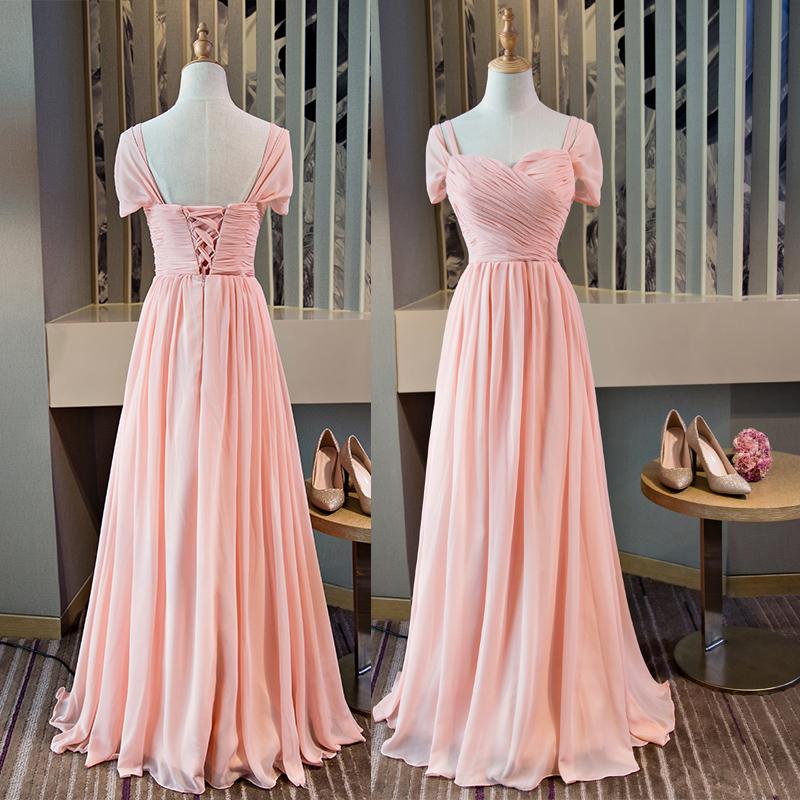 Beautiful Pink Mismatch Long Chiffon Bridesmaid Dress Pink Party Dres Classygown 0590