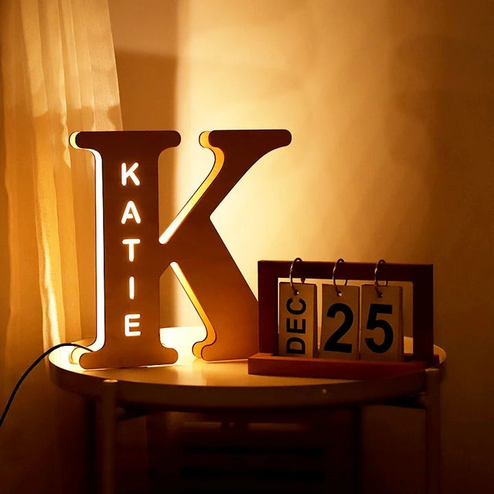 custom wooden engraved name wall light