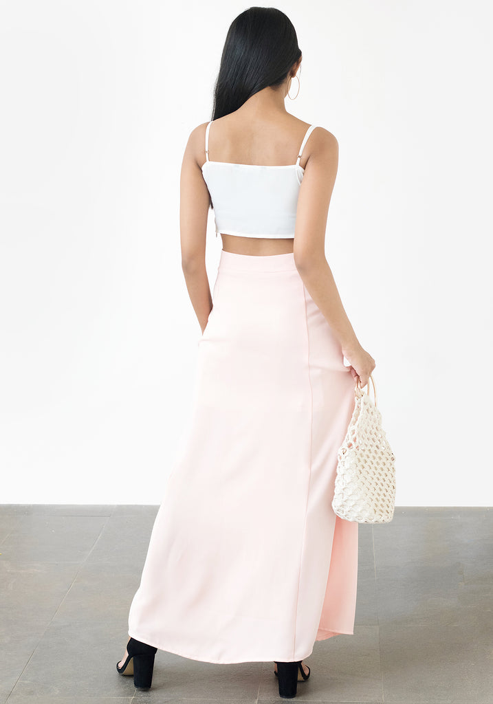 white high waisted maxi skirt