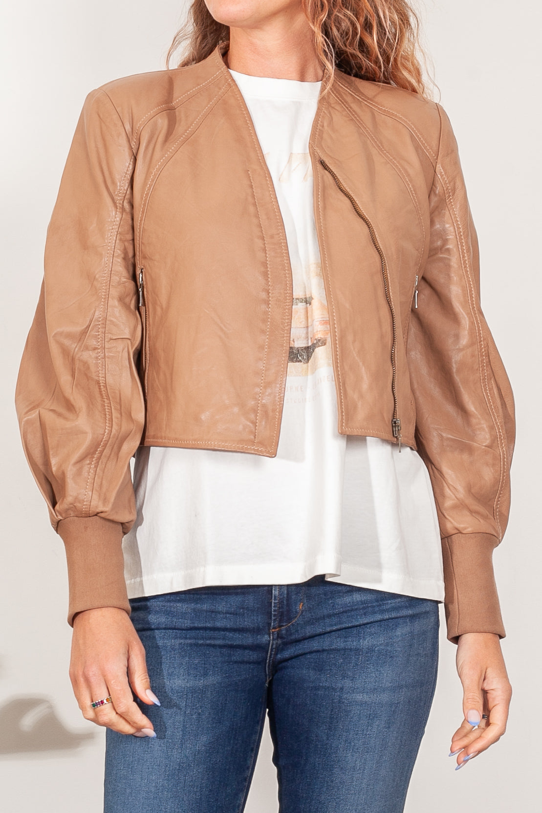 Once Was Farrah Volume Sleeve Leather Jacket