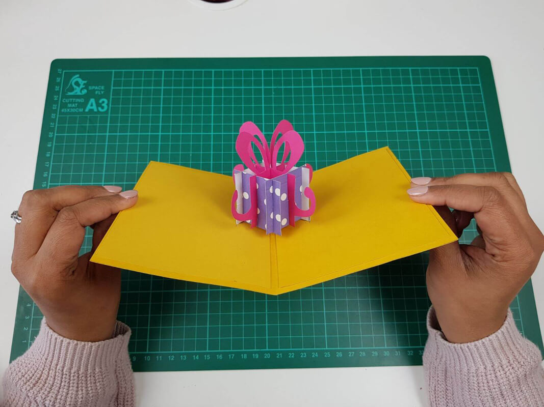 how to make a birthday pop up card tutorial - picture showing finished card open