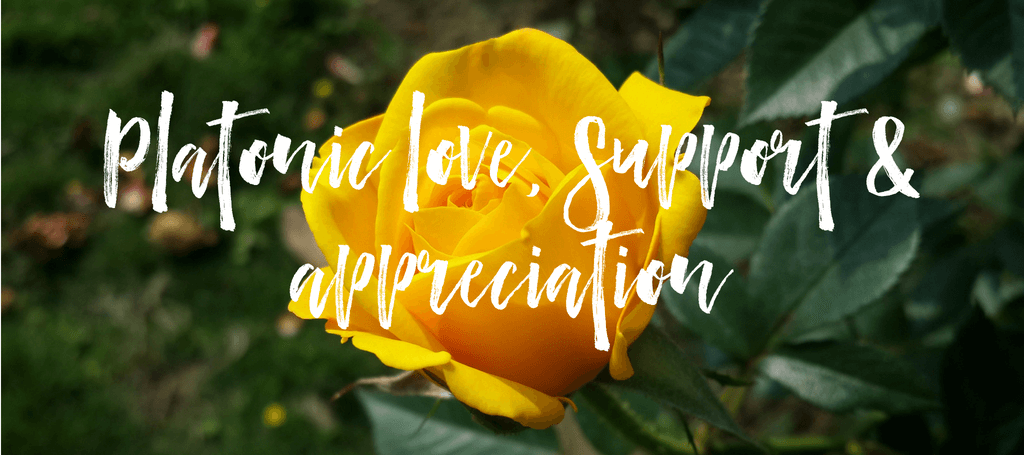 image of yellow roses with text overlay which reads "Platonic love, support and appreciation"