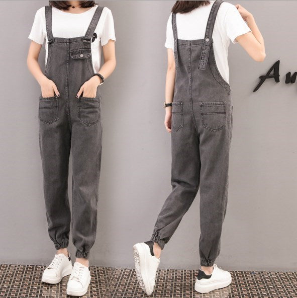 grey denim overalls