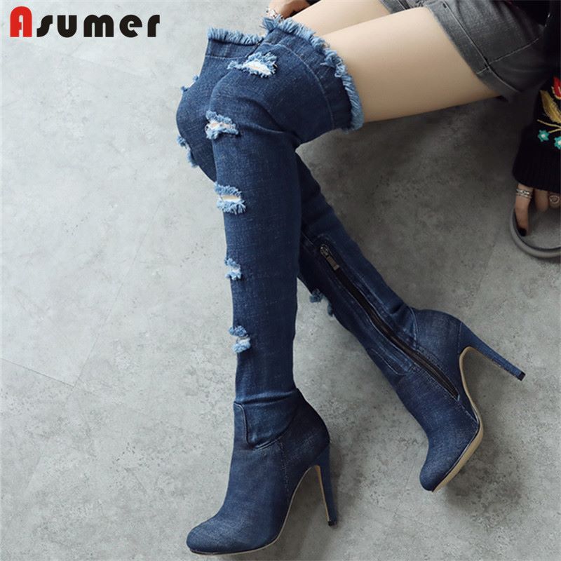 blue denim boots ladies