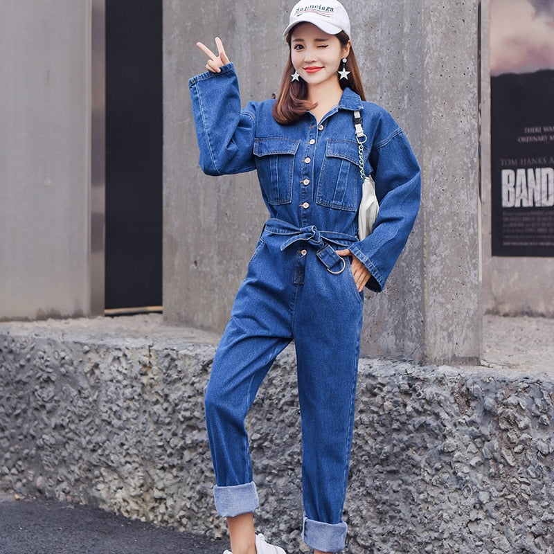 long sleeve denim overalls