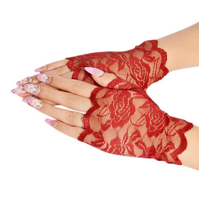 wrist length fingerless lace gloves