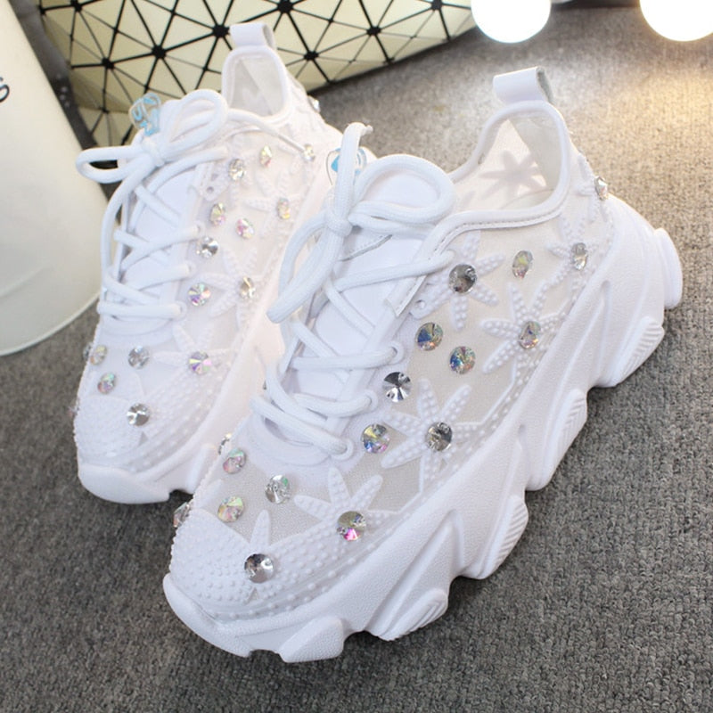 Rhinestone Wedge Sneakers Women 