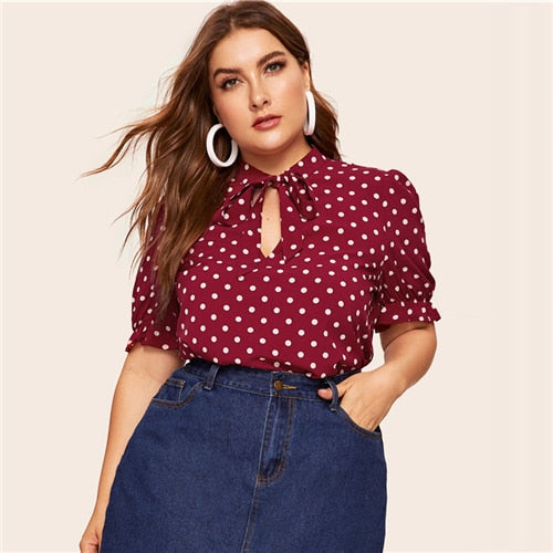 burgundy polka dot shirt womens