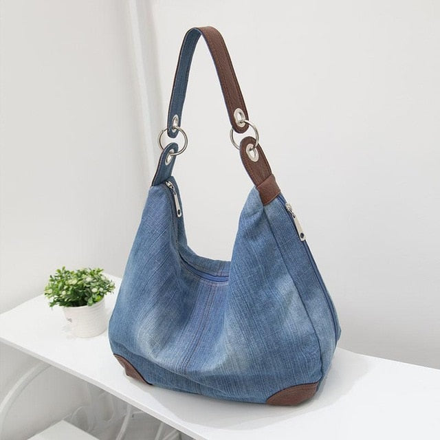 large denim tote bag