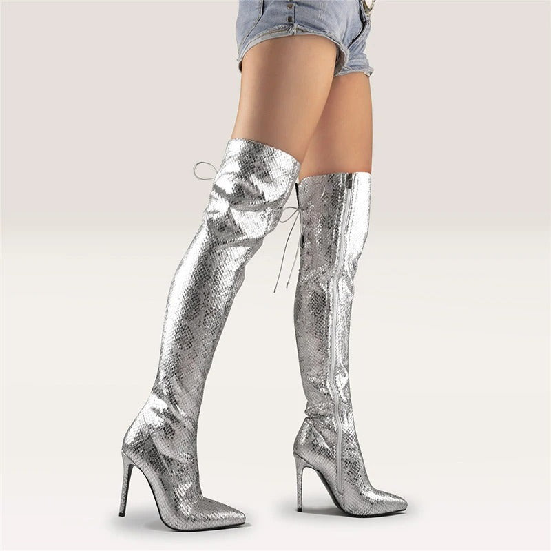 metallic over the knee boots