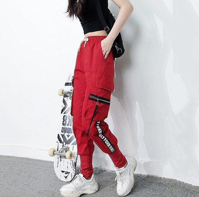 red baggy cargo pants