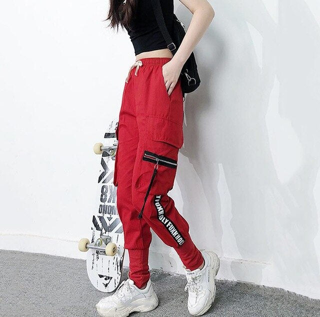 red cargo pants womens