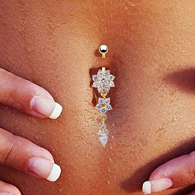 Sexy Women Gold Navel Piercing Belly 
