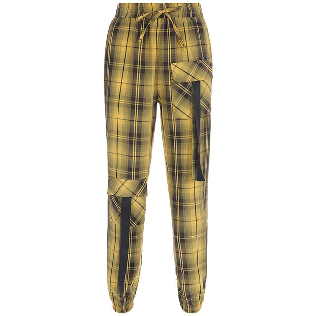 yellow plaid cargo pants