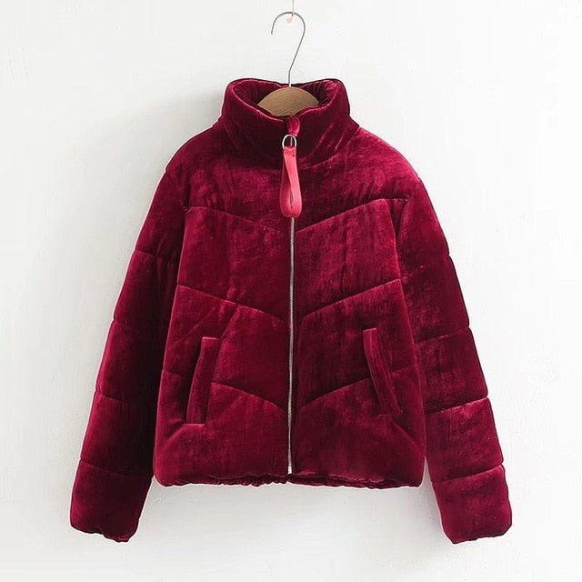 womens velvet puffer coat