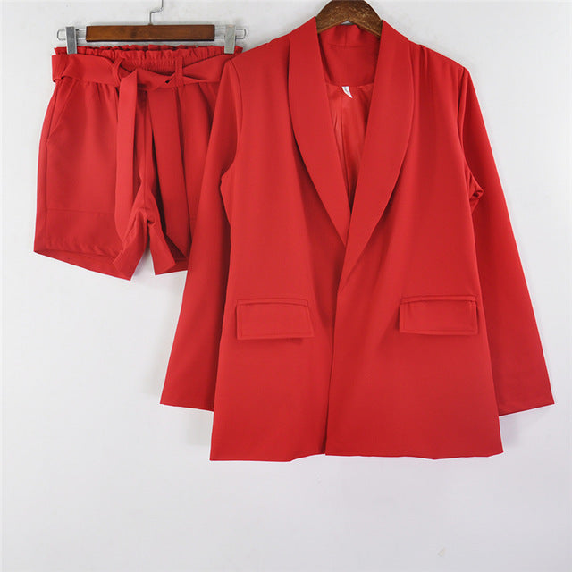 red blazer short set