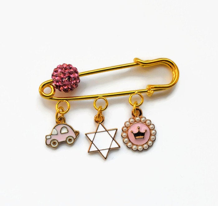 Hanukkah Chanukah Large Gold & Blue Star Of David Jewish Evil Eye Stroller Pin Judaica