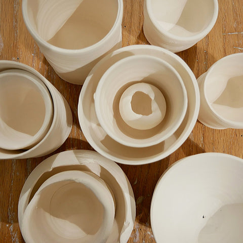 unfinished pottery pieces at Alpharetta Ceramic Studio AC Studios