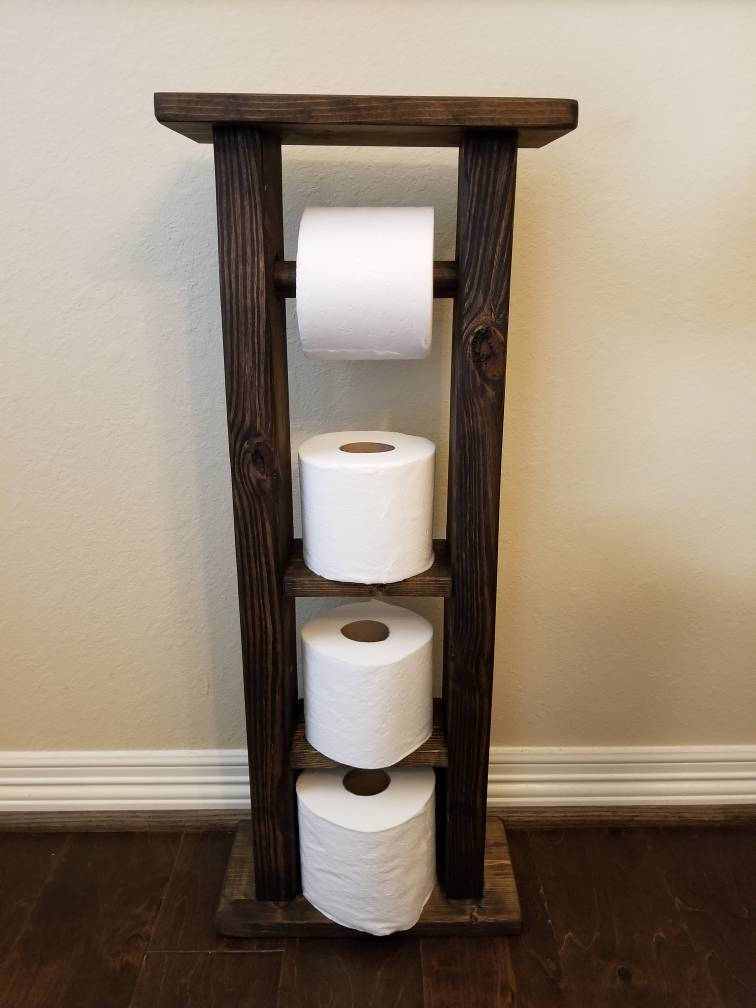 Excello Global Products Industrial Toilet Paper Holder with Rustic Wooden Shelf and Cast Iron Pipe