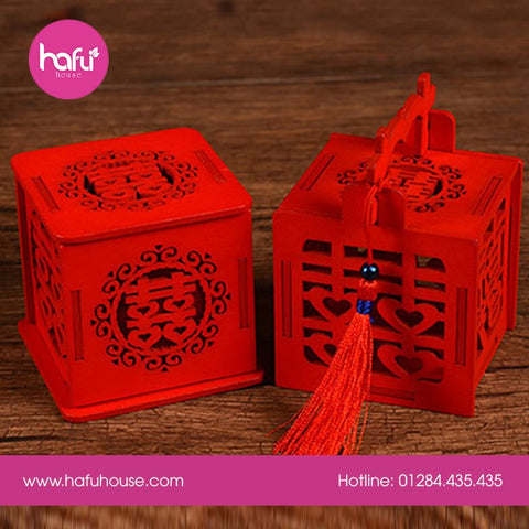 BỘ 2 HỘP GỖ QUÀ TẶNG ĐÁM CƯỚI HỎI CHỮ HỶ HỶ ( CÓ QUAI CẦM - CÓ DÂY) HAFU HOUSE 2