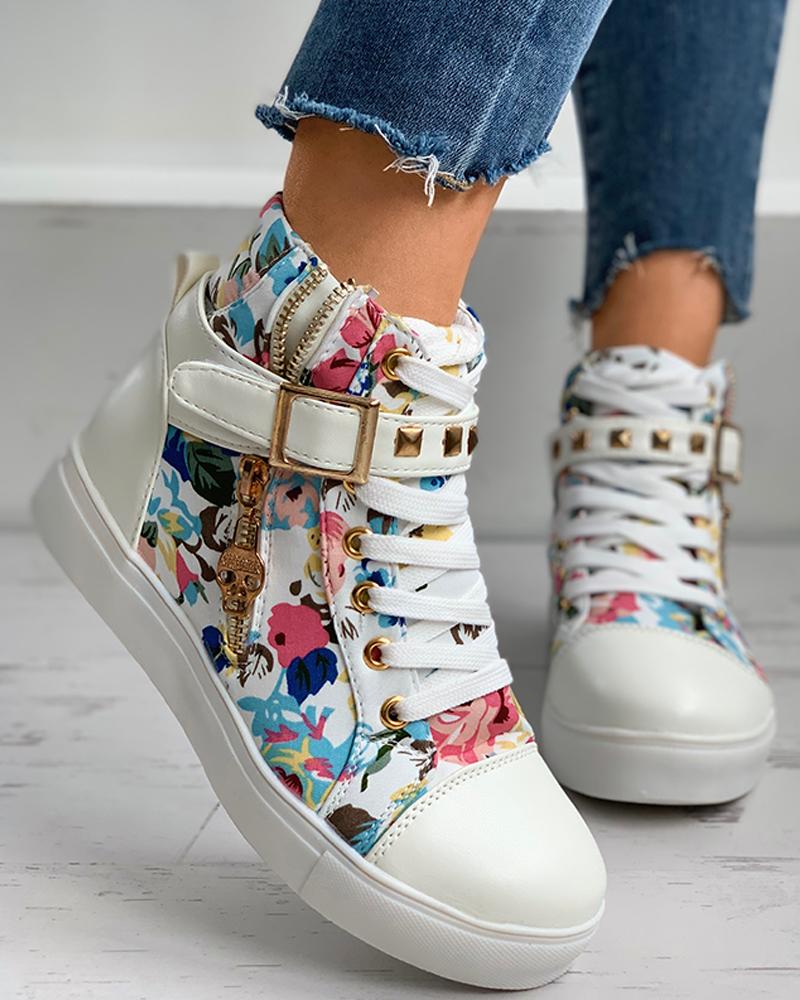 floral wedge sneakers