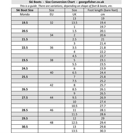 rossignol mondo size chart