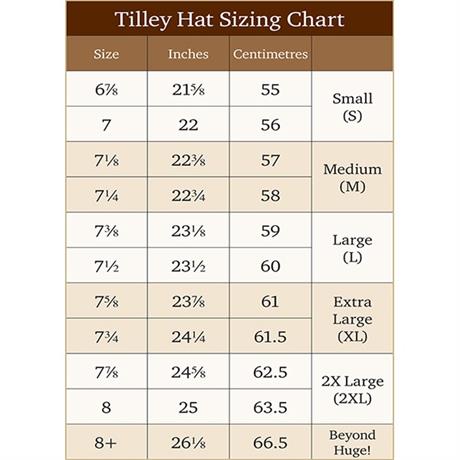 Tilley Size Chart