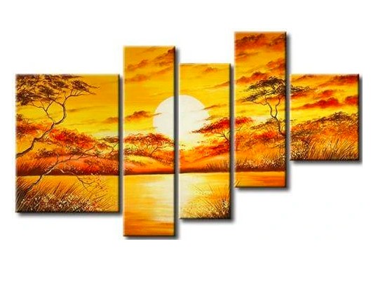 Canvas African Art, African Big Tree Painting, African Painting, Living Room Room Wall Art, 5 Piece Canvas Painting