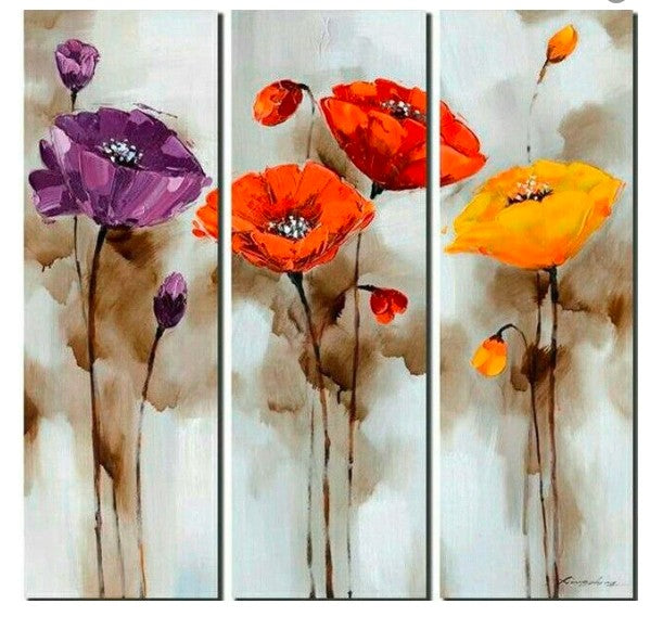 Flower Abstract Art, Bedroom Abstract Painting, 3 Piece Wall Art, Acrylic Art