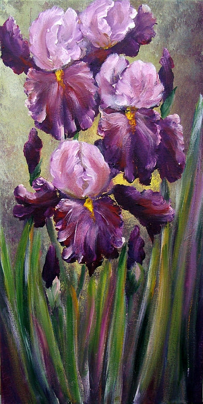 Purple Iris Flower Paintings, Acrylic Flower Paintings, Abstract Flower Paintings, Wall Art Paintings