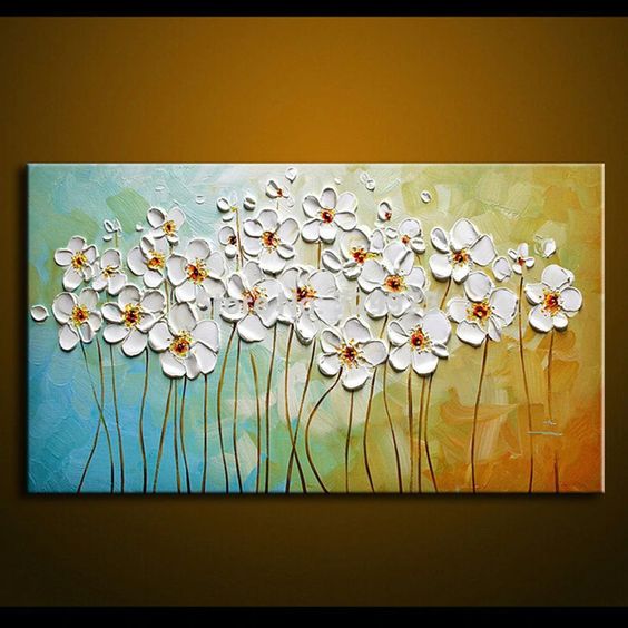 Flower Paintings, Texture Painting, Palette Knife Painting, Acrylic Flower Art, Wall Art Paintings