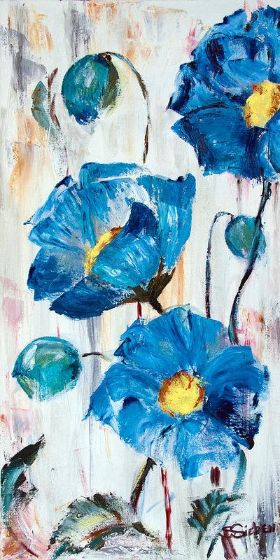Acrylic Flower Paintings, Abstract Flower Paintings, Poppy Flower Paintings, Blue Flower Paintings, Acrylic Paintings for Beginners
