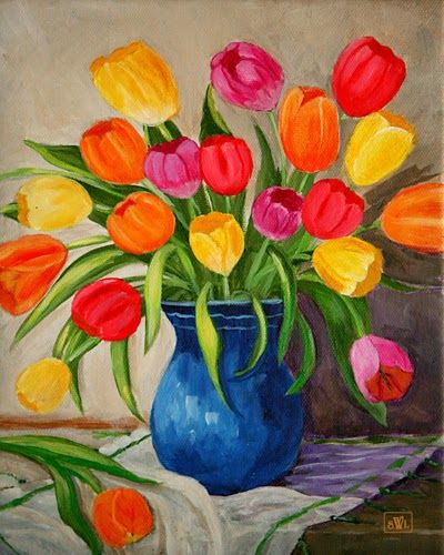 Red and Yellow Tulip Flower Paintings, Acrylic Flower Paintings, Abstract Flower Paintings, Easy Flower Paintings for Beginners