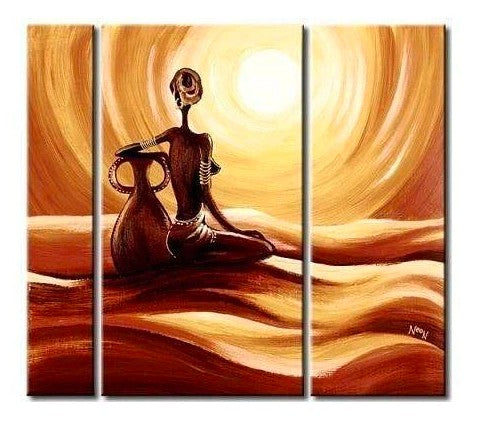 African Woman Painting, Bedroom Wall Art, Large Wall Art, 3 Piece Wall Art