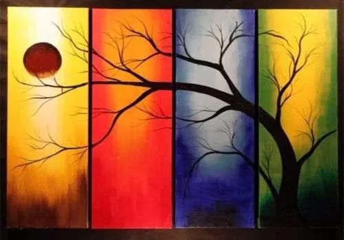 Seasons Tree Painting, Moon Painting, Easy Landscape for Beginners, Wall Art Paintings