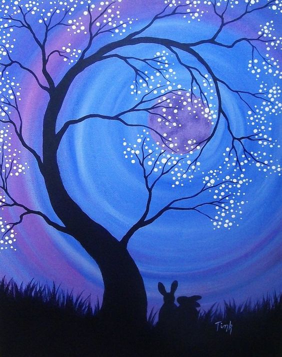 Easy Landscape Paintings Ideas for Beginners , Tree Painting, Acrylic Landscape Paintings, Night Sky Painting, Landscape Paintings