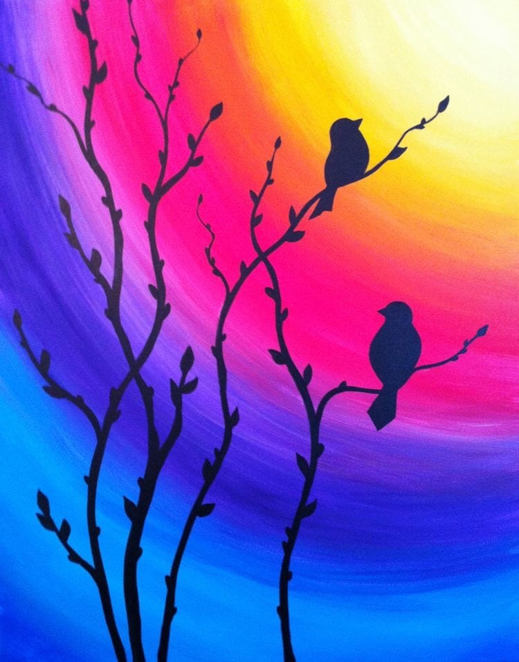 Love Birds Painting, Night Sky Painting, Acrylic Landscape Paintings, Easy Landscape Paintings Ideas for Beginners