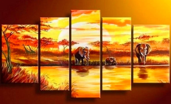 Elephant Painting, African Painting, Abstract Wall Art, Canvas Painting