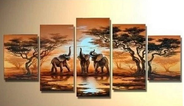 Large Canvas Painting, Landacape Paintings, African Elephant Art, Canvas Painting for Bedroom, African Painting, Living Room Art painting