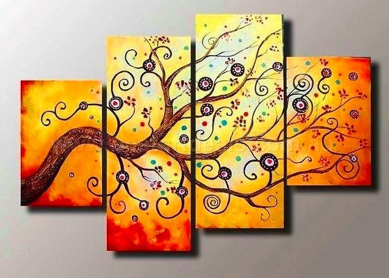 Abstract Art Painting, Tree of Life Canvas Art, Extra Large Wall Art, 4 Piece Canvas Painting
