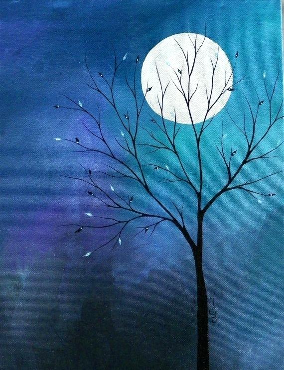 Tree Painting, Moon Painting, Landscape Painting, Easy Tree Landscape Paintings for Beginners
